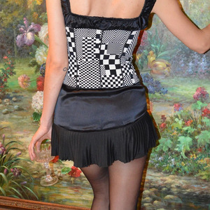 Minifalda plisada de cintura alta para mujer, falda corta de satén con bloques de color a la moda FD9602 - Product Image 4