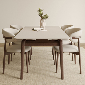 Table à manger en bois de cire blanche moderne Ensemble de chaises Design rectangulaire simple Petite maison Villa <span class=keywords><strong>Beurre</strong></span> Cuisine Appartement - Product Image 2
