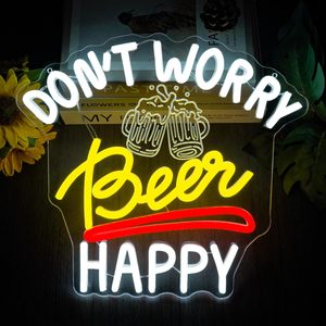 Letrero Luminoso LED '<span class=keywords><strong>Dont</strong></span> <span class=keywords><strong>Worry</strong></span> Beer Happy' Blanco Cálido 2700K, Regulable, 5V, 12000 Horas de Duración, para Pared - Product Image 1