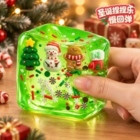 Jouet Squishy Cube de Noël en TPR rose transparent, Bonhomme de neige et Homme en pain d'épices, Jouet anti-stress à presser pour cadeau de Noël et remise en cadeau
