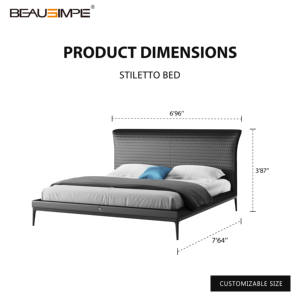 Marco de cama tamaño King y Queen de cuero de diseño italiano moderno de lujo de alta calidad suave para villas muebles para el hogar - Product Image 3