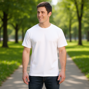 Camiseta Sublimada para Hombre, Blanca, 100% Algodón, Corte Regular, Cuello Redondo, Manga Corta, Tejido Jersey, Diseño Liso - Product Image 2