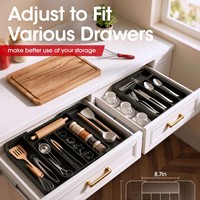 Organisateur de tiroir de cuisine extensible et réglable en acier inoxydable et polypropylène de style nordique avec support de rangement pour couverts