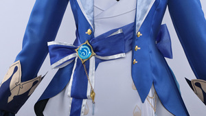 Focalors Cosplay Costume Perruque Bouclée Jeu Genshin Impact Fontaine Dieu de la Justice Bleu Uniforme Vision Chapeau Hydro Bracelet Collier - Product Image 5