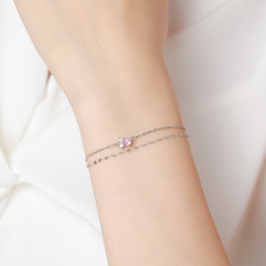 Pulsera de Doble Capa de Plata de Ley S925 con Circonita Rosa Flor de Cerezo - Regalo de Aniversario para Mujer - Product Image 2