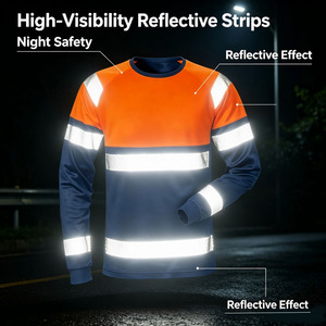 Wholesale Customized Workwear High-Visibility Reflective Breathable Long Sleeve T-Shirts Safety Uniform for Night <strong>Work</strong> - Product Image 4