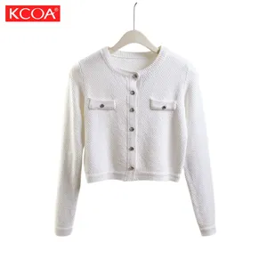 OEM & ODM Wholesale Crew Neck Spring and Autumn Jacquard Sweater Plain Ladys Cardigan Sweater For Winter