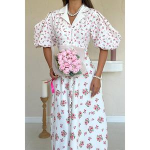 Robe Cache-Cœur Trapèze Imprimée Florale Blanc Cassé Taille Naturelle Tissée Respirante pour Usage Quotidien Décontracté – Vente en Gros - Product Image 2
