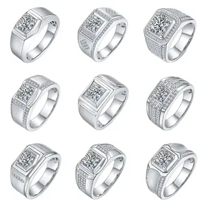 Kustom mewah 1.0ct Vvs Moissanite cincin berlian putih emas disepuh S925 perak cincin batu tunggal desain untuk pria