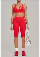 Ensemble de sport 2 pièces pour femme : soutien-gorge rembourré à col en V et legging capri – Tenue de fitness douce et extensible pour l'entraînement et la gym – Ropa Deportiva Mujer
