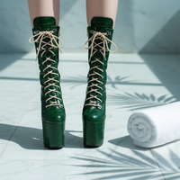 Bottes à plateforme pour femmes, style gothique, à lacets, 8 pouces-20 cm, pour travestissement, pole dance, défilé, grandes tailles, à bout large, blanches, pour strip-teaseuses