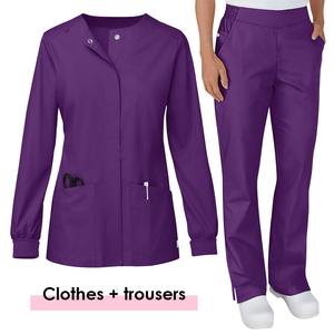 Conjunto de Uniforme Médico para Mujer con Cintura Elástica y Múltiples Bolsillos, con Cuello en V, Uniforme de Enfermería, Chaqueta Médica - Product Image 5