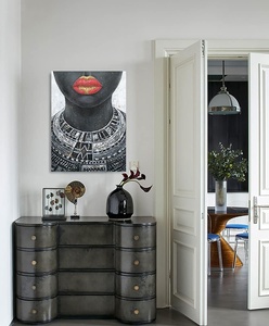 Cô Gái Màu Đen Vải Tường Nghệ Thuật Vàng Môi Đỏ Châu Phi Người Phụ Nữ Mỹ Bộ Lạc Dây Chuyền Bản địa Đen Nghệ Thuật Bức Tranh Phòng Ngủ Trang Trí Nội Thất Đã Sẵn Sàng - Product Image 3