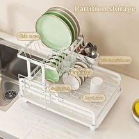 OEMODM Égouttoir à vaisselle détachable en acier inoxydable à 2 niveaux, avec égouttoir à assiettes, planche à découper et porte-couverts, organisateur de cuisine