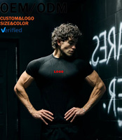 T-shirt à manches courtes pour homme, coupe ajustée, imprimé sportif, 220 grammes, extensible en spandex/nylon, col rond, pour l'entraînement sportif