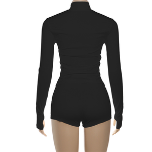 Temel 2 parça Set kadın eşofman rahat sportif çift Zip kırpma üstleri + şort eşleşen streç katı kıyafetler - Product Image 5