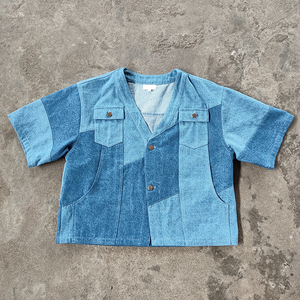 Camisa de hombre de algodón 100% lavada vintage personalizada con botones, ropa de calle elegante con estampado de retazos, camisa de trabajo de gran tamaño para <span class=keywords><strong>Mne</strong></span> - Product Image 1