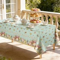 Kain Taplak Meja Vintage Motif Bunga Kongyu Home Textiles, Persegi Panjang, Warna Hijau Mint, Cetakan Keranjang Bunga, untuk Pesta Teh, Dekorasi Rumah dan Taman