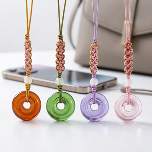 Porte-clés rechargeable en forme de nœud de paix avec flacon de parfum en verre coloré, pendentif Feng Shui rond et perles - Product Image 5
