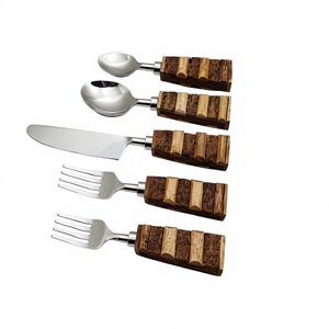 Unique Design Wood Handle & Stainless Steel Silver Plated 5-Piece Flatware Set for Party Occasions - Product Image 1