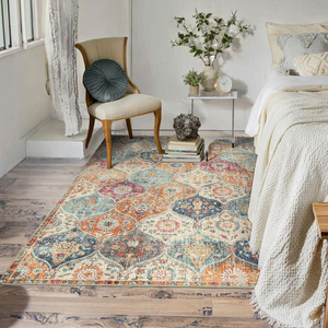 Tapis persan vintage bohème à motifs médaillon, multicolore, rectangulaire, en polyester, à poils épais, antidérapant, pour chambre à coucher et salon - Product Image 3