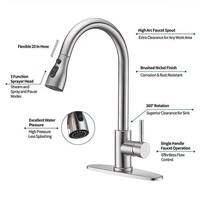 Robinet de cuisine moderne minimaliste en acier inoxydable 304, à arc haute extensible, anti-éclaboussures, à commande monocommande