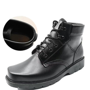 Bottes de neige en cuir noir pour homme, talon moyen, doublure en laine chaude, imperméables, bottes d'hiver pour l'extérieur, lacets avant, couleur unie - Product Image 3