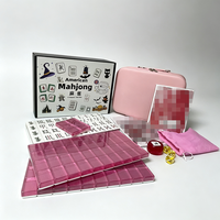 Jeu de Mahjong américain 166 tuiles, tuiles de Mahjong rose pailleté avec étui de rangement en PU, kit complet de Mahjong pour jeu de société