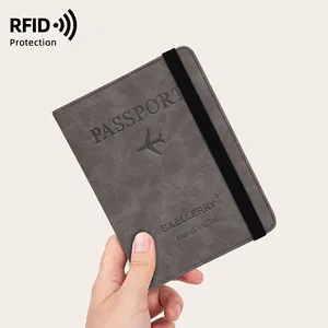 Baellery atacado capa de couro PU para passaporte com bloqueio elegante porta-billetes para cartões e passaporte carteira de viagem com RFID