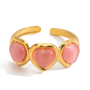 Anillo con Forma de Corazón y Ojo de Gato Rosa, Biselado, Joyería de Moda para Mujer, Regalo, Origen Yiwu - Product Image 5