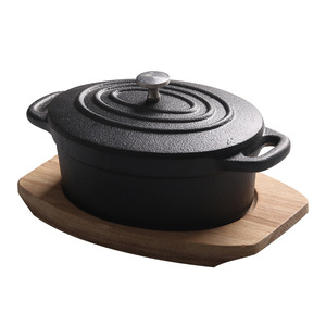 <span class=keywords><strong>Mini</strong></span> <span class=keywords><strong>olla</strong></span> de cocina ovalada de 14cm con base de madera, utensilios de cocina, cazuela de <span class=keywords><strong>hierro</strong></span> <span class=keywords><strong>fundido</strong></span> - Product Image 2