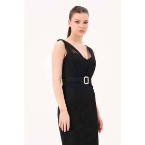 Robe décontractée élégante noire en mélange de polyester pour femme DANS, coupe confortable et design moderne pour un usage quotidien - Product Image 3