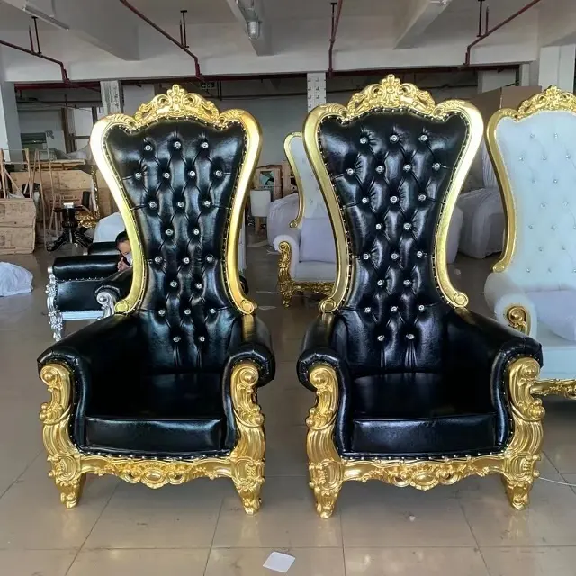 black classic High Back Wedding Chair Queen Luxury King Sofa Throne Chair For Bride And Groom