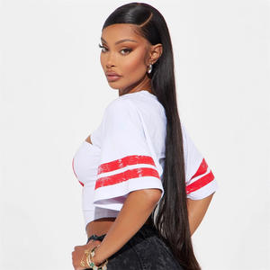 カジュアルスポーツレタープリントジャージー半袖女性クロップトップ昇華グラフィックドロップショルダーtシャツ製造レディース用 - Product Image 3