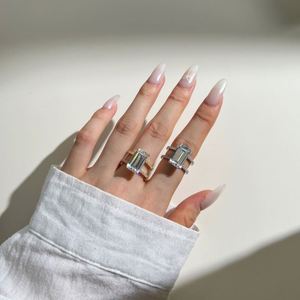 Dylam <b>Dainty</b> 925 Sterling Silver Rhodium 18K Gold Plated Double Layer Eternity Band Rectangle 5A Cubic Zirconia Jewelry <b>Rings</b> - Product Image 2