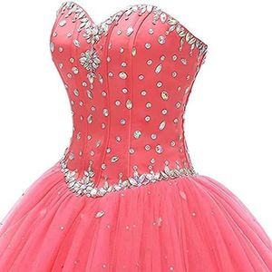 Strapless Ball Gown Evening Dress Coral Chiffon Empire Waistline Long Prom Dress - Product Image 2