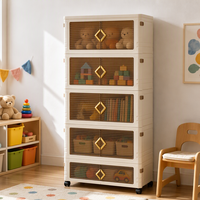 Armoire de rangement en plastique pour chambre de jouets avec roues porte transparente poignée en or enfants jouets poupée jeu blocs organisateur anti-poussière Beige