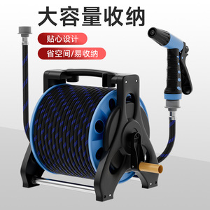 Enrouleur de tuyau d'arrosage haute pression pour lavage de voiture et jardin avec support et poignée - Product Image 1
