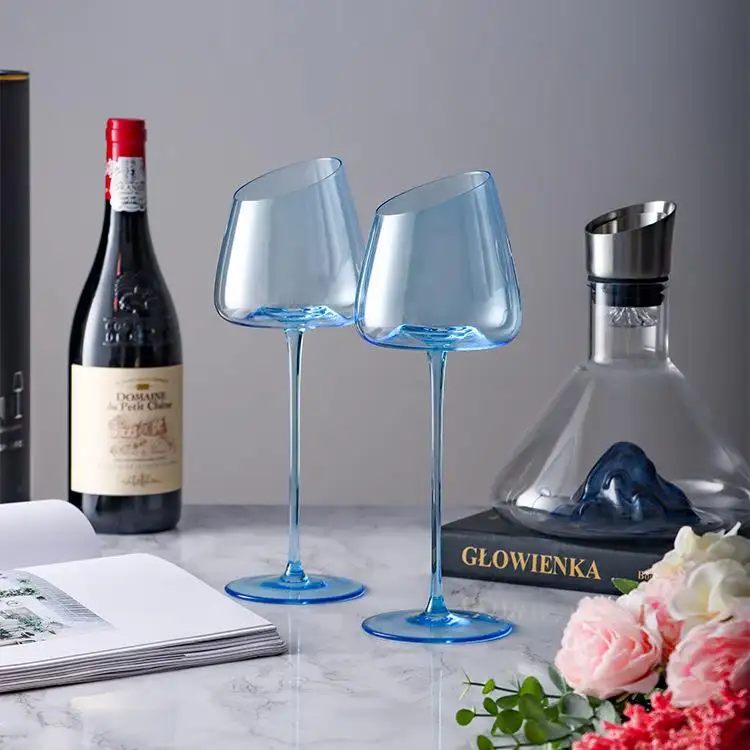 Vente de gros Verres à vin bleu en cristal de luxe Verres à champagne bleu