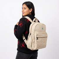 Mini Mochila de Lino y Cáñamo, Hecha a Mano, Beige, Ecológica, Reciclable, Duradera, Moderna, Mochila Universitaria Unisex, Bolsa Escolar con Cierre