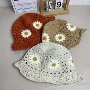 Chapeau tricoté souple pliant au Crochet fait à la main pour femmes chapeau de pêcheur floral chapeau de seau de fleur de soleil