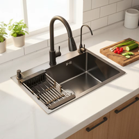 Fregadero de Cocina Minimalista Moderno de Acero Inoxidable, Recubierto con Nanotecnología de Diamante Negro, de Gran Tamaño y un Solo Tazón, para Hogar y Restaurante
