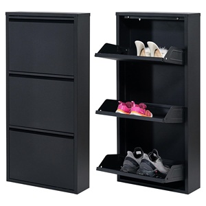 رف أحذية بمدخل 3 درج أو خزانة أحذية معدنية سوداء من الفولاذ حامل أحذية نحيف لمدخل الأثاث المنزلي - Product Image 1