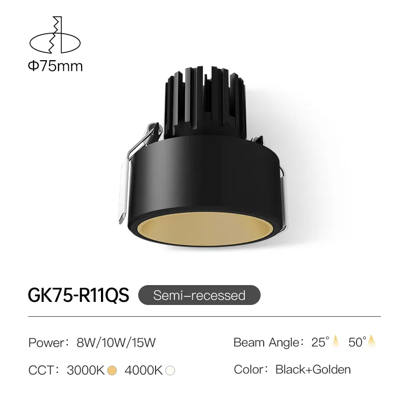 XRZLux High-Quality Recessed COB LED Downlight 15W Aluminum Anti-glare ETL Ceiling Spotlight Semi-recessed LED Ceiling Downlight