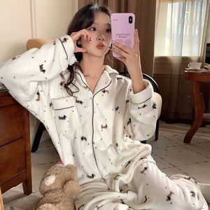 Cárdigan de Franela Térmica con Estampado de Dibujos Animados para Mujer, de Terciopelo Coral, Cuello Camisero, Manga Larga, Ropa de Dormir para <span class=keywords><strong>Invierno</strong></span> - Product Image 3