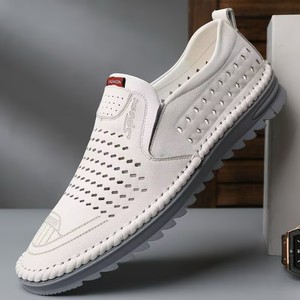 Zapatos Casuales Sin Cordones para Hombre, Color Blanco, Punta Redonda, Cuero Vacuno, Forro de PU Transpirable, Logotipo Grabado, Suela de Goma, Estilo para Caminar - Product Image 1