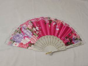 Abanico de mano de plástico blanco de 23cm, tela de satén con múltiples imágenes, encaje multicolor, promoción de fiestas a la moda, actividad, Año Nuevo, Pascua - Product Image 2