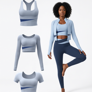Conjunto de Yoga Reversible de Cinco Piezas, Cintura Alta, Moldeador, para Entrenamiento, con Logotipo Personalizado, Parte Delantera Sólida, Secado Rápido, Manga Larga - Product Image 1