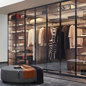 <span class=keywords><strong>Cabina</strong></span> <span class=keywords><strong>Armadio</strong></span> Moderna in Alluminio Personalizzata con Porta <span class=keywords><strong>Scorrevole</strong></span> in Vetro per Camere da Letto, Ufficio e Sala da Pranzo - Guardaroba Indipendente - Product Image 1