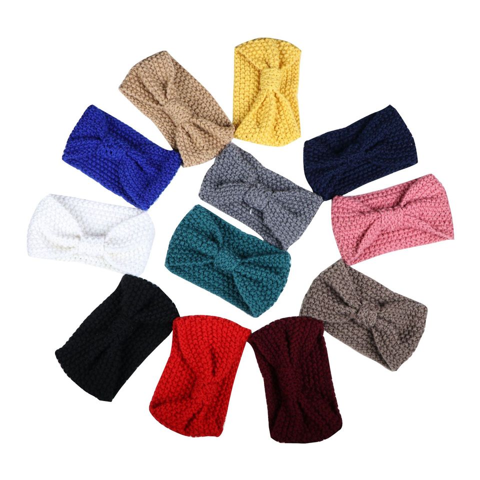 Wholesale Fast Shipping Fashion Sweet Hair Band Winter For Women Stripe Bow Headband Knit Elastic Head Wraps Pure Color